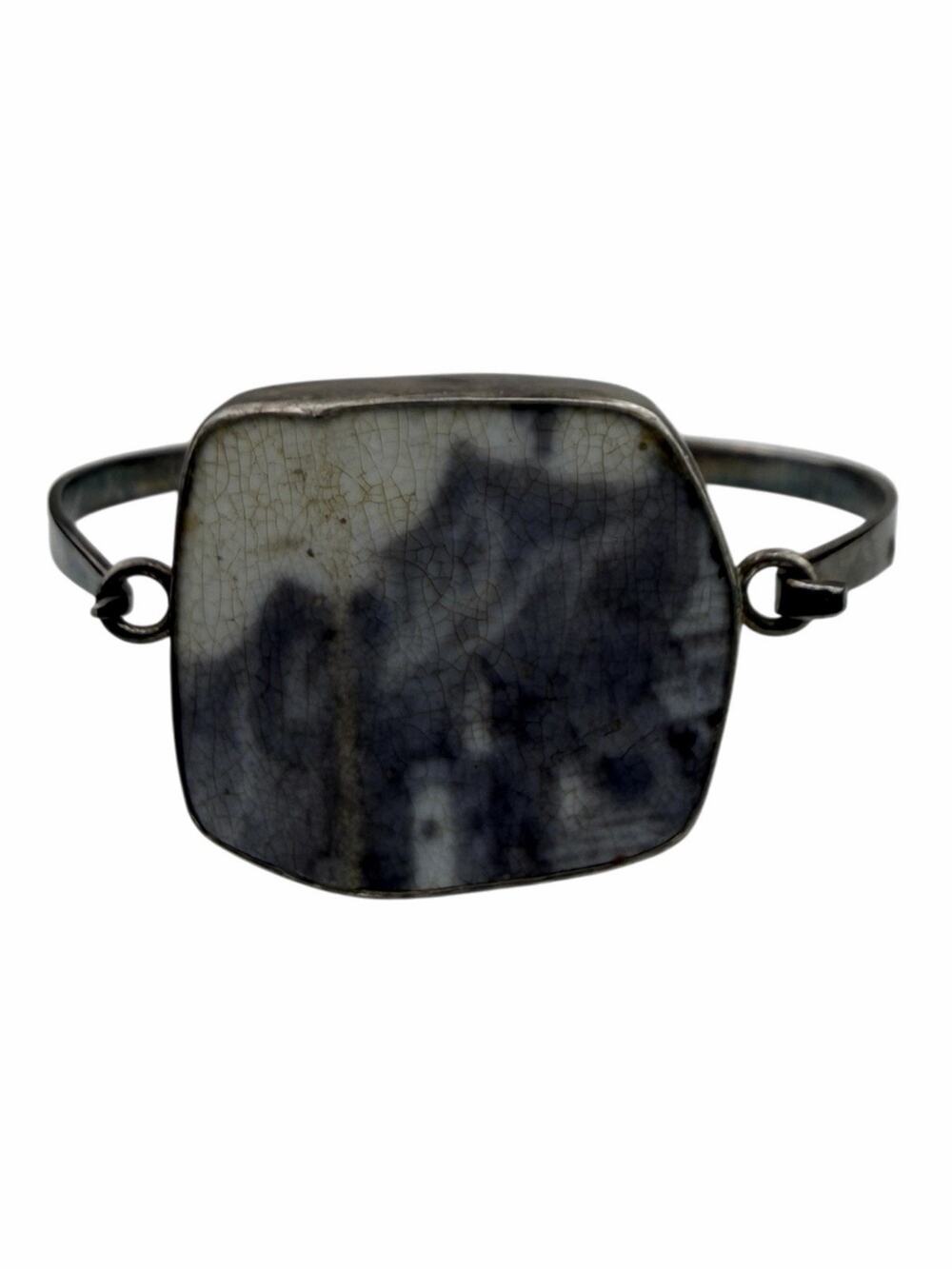 Vintage Cuff Sterling Silver Bracelet Gray/White Center Stone